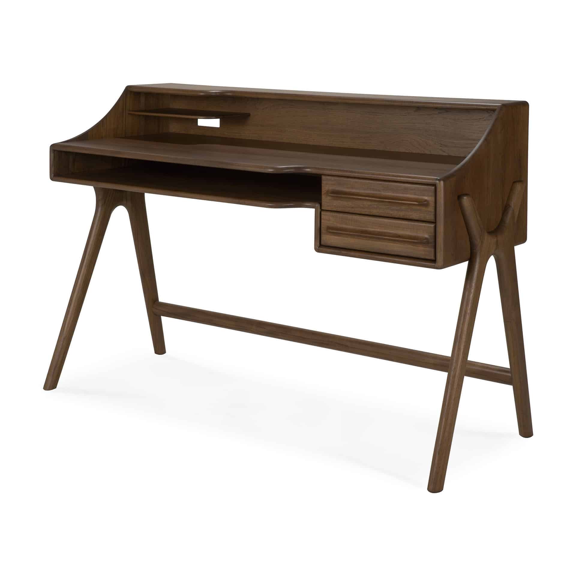 10729_Flow_desk_2_drawers_varnished_teak_Wild_Brown_side01_cut_WEB FLOW Çalışma Masası - Görsel 1