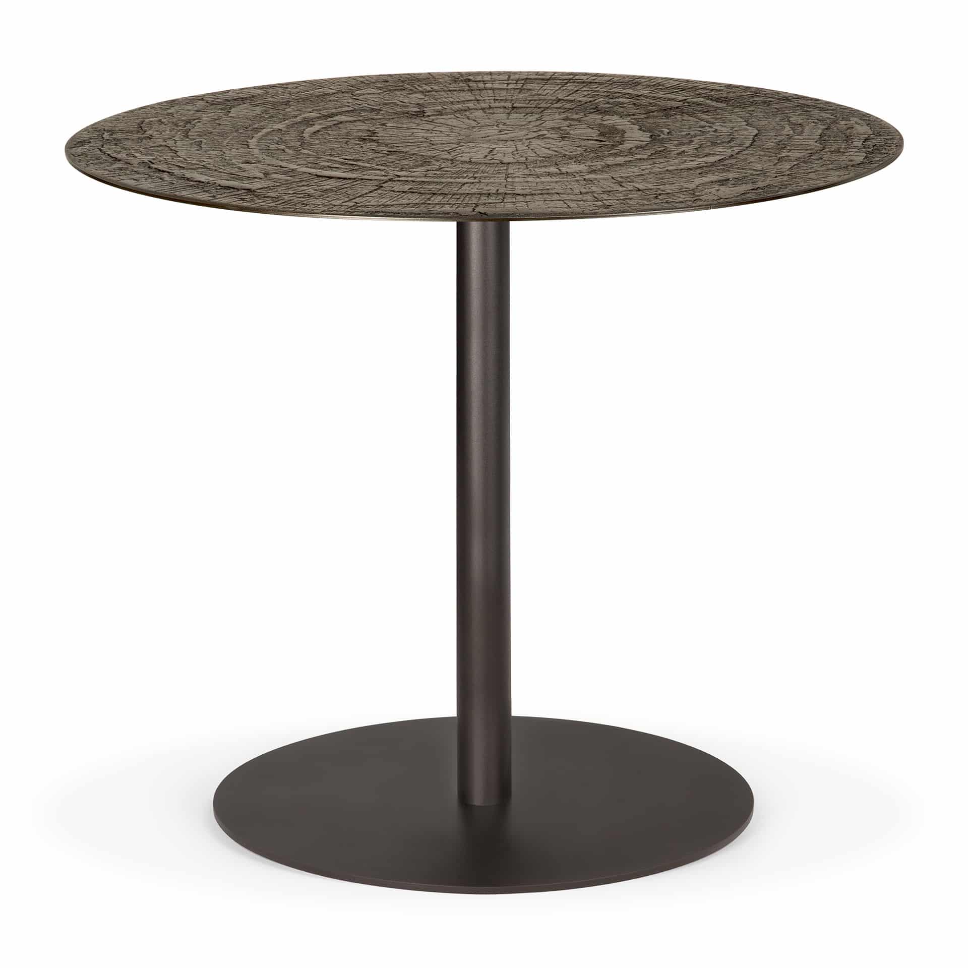25936_Blend_dining_table_varnished_Minerals_Ray_Whisky_top_round_with_base_metal_Dark_Bronze_front_cut_WEB BLEND Serisi - Görsel 1