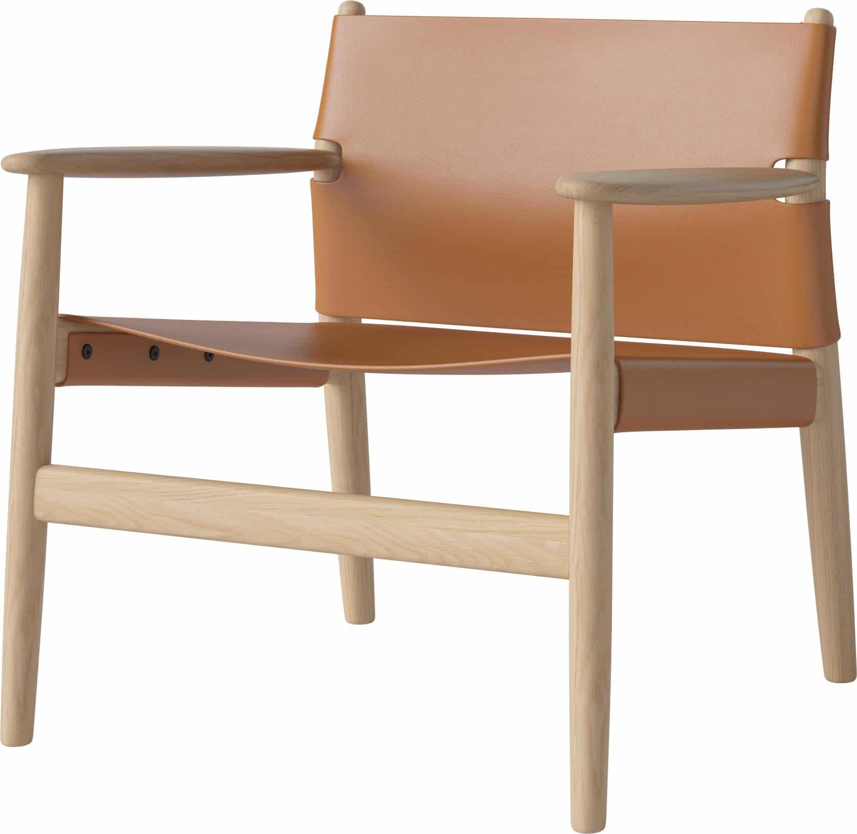 Archer armchair_White pigmented oiled oak Solid_Cognac full-grain leather 02-150-01_00002_angle ARCHER Koltuk - Görsel 1